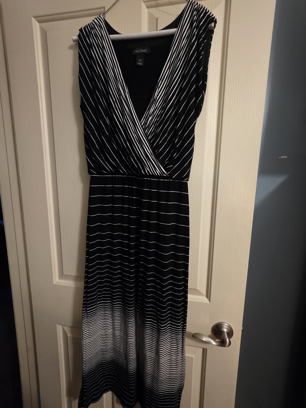 White House Black Market Black & White Striped Surplice Maxi Dress